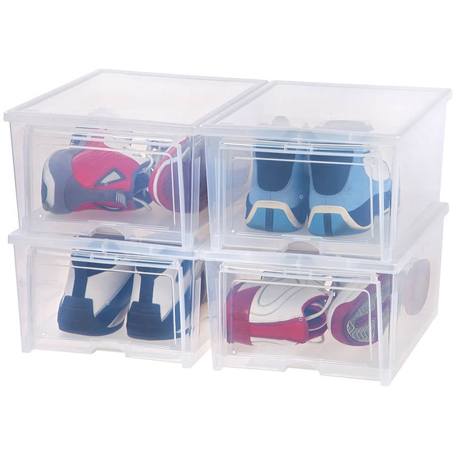 IRIS USA, Easy Access Men's Plastic Shoe Storage Box, Clear, 4 Pack