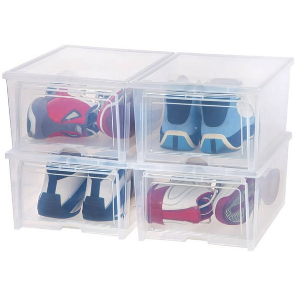 IRIS USA, Easy Access Men's Plastic Shoe Storage Box, Clear, 4 Pack