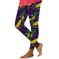 thumbnail image 3 of Feancey Womens High Waisted Mardi Gras Leggings Trendy Colorblock Striped Printed Workout Tights Buttery Soft Stretchy Tummy Control Leggings Purple XL, 3 of 7