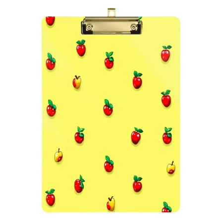 Apples Pattern Design 12.5x9in Clipboard, Durable Acrylic with Metal Clip and Wall Hook for Office or Classroom