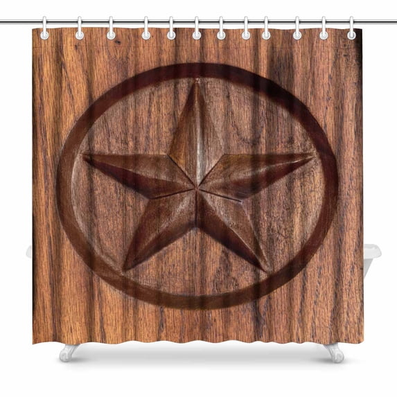 SUNENAT Western Texas Star in Wood Waterproof Shower Curtain, Bathroom 72(Wide) x 72(Height) Inches