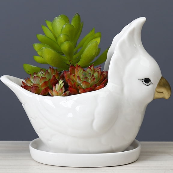 LABSERRON 1Set Durable White Ceramic Succulent Planter for Home and Balcony Decoration