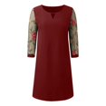 thumbnail image 3 of Women's Casual Tennis Dress for Women Solid Lace Splice Sleeve Hollow Round Neck Loose Dress Everyday Easygoing Attire Red M, 3 of 4