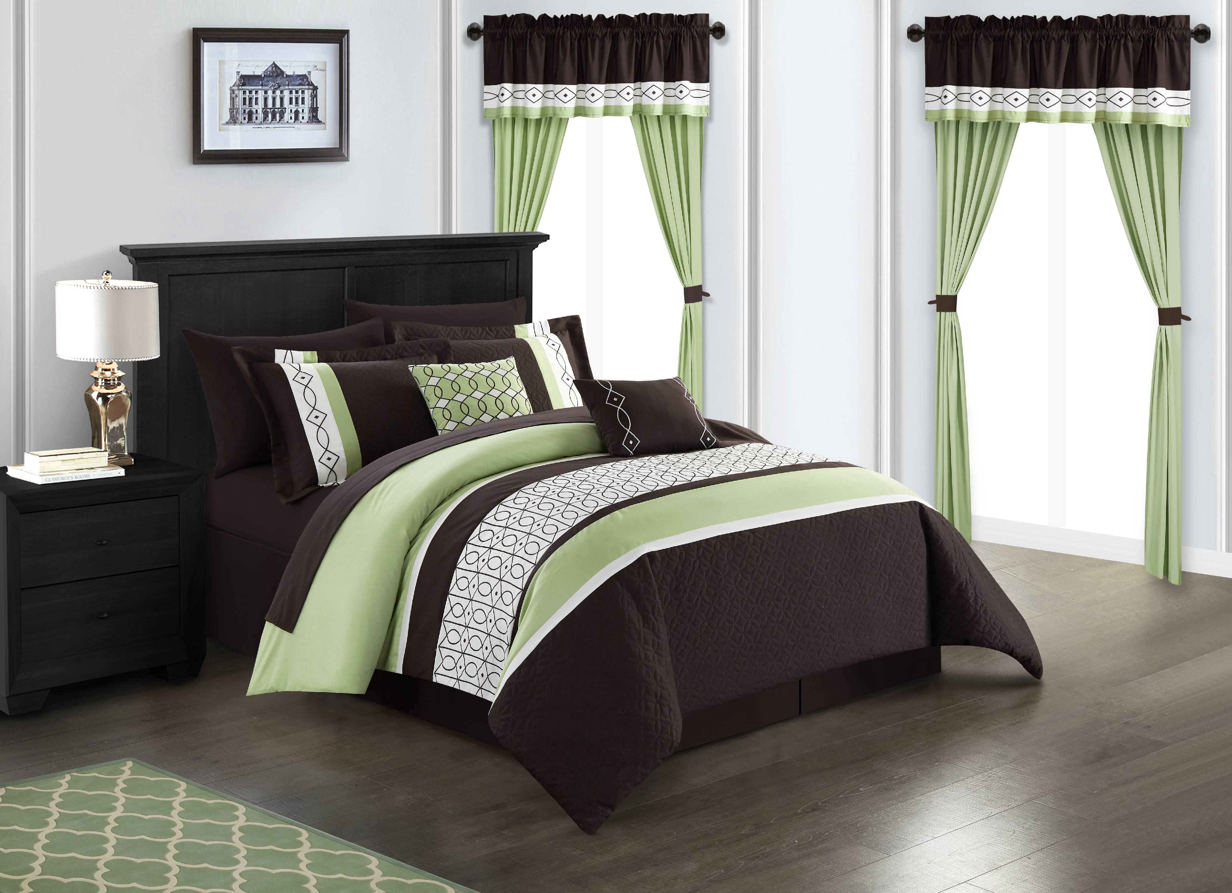 Chic Home Mykie 20-Piece Color Block Comforter Set, King, Green