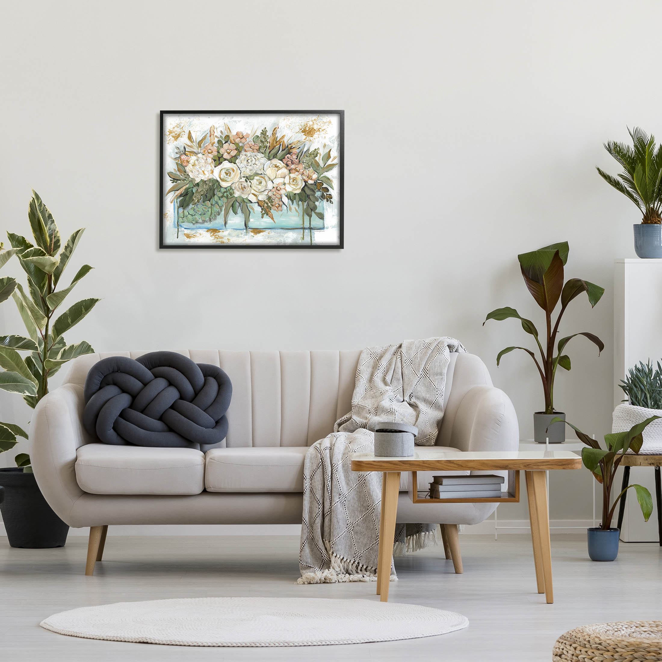 Country Floral Planter Arrangement Botanical & Floral Graphic Art Black Framed Art Print Wall Art