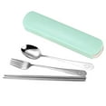 thumbnail image 4 of Hi,Fancy Portable Chopsticks Spoon Fork Set Stainless Steel Student Office Cutlery with Storage Box, Smile, Green, 3Pcs, 4 of 7