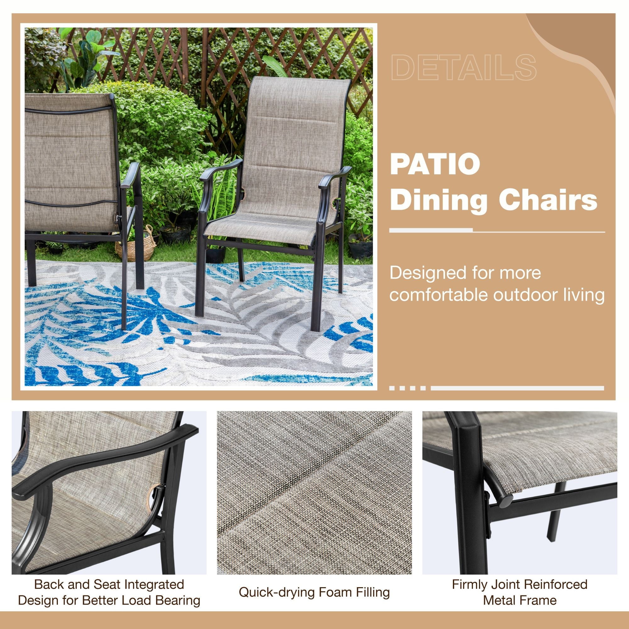 Sophia & William 5 Pcs Metal Patio Dining Set with Gas Fire Pit Table Outdoor Padded Textilene Furniture Set