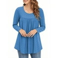 thumbnail image 4 of Fantaslook Plus Size Womens Tunic Tops Eyelet Dressy Long Sleeve Shirt Pleated Crew Neck Blouses Curved Hem Fall Outfits, 4 of 7