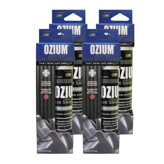 Ozium Smoke & Odor Eliminator Car & Home Air Sanitizer/Freshener 3.5oz New Car- 4 Pack