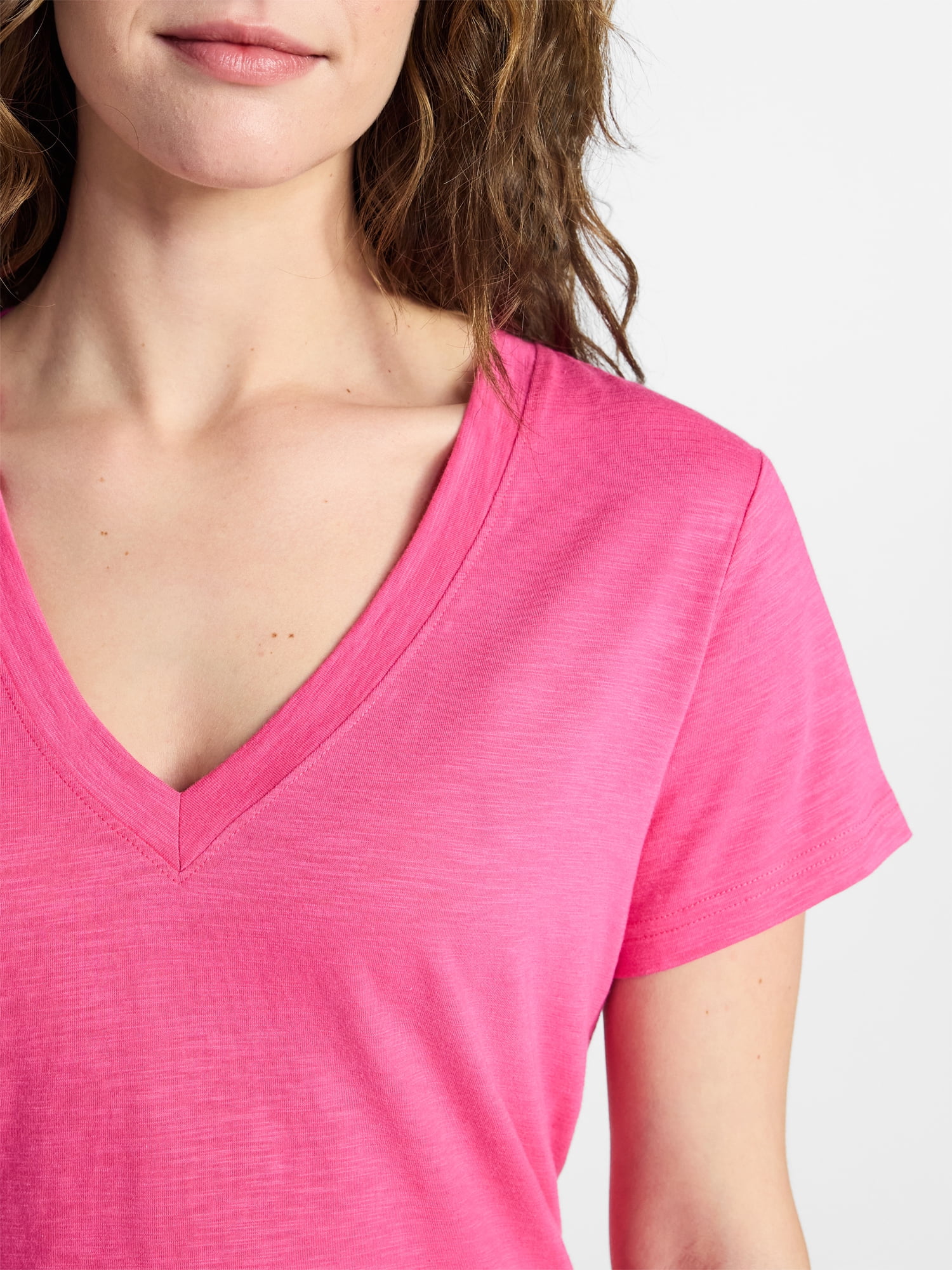 Time and Tru Women’s V-neck Slub Tee with Short Sleeves, Sizes 1X-4X