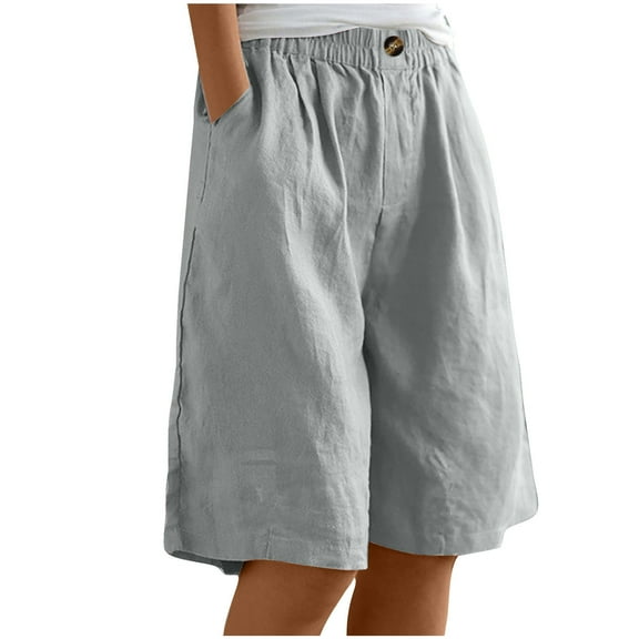 hlysgo Women Summer Bermuda Short Knee Length Elastic Waist Shorts Beach Lounge Workout Casual Long Short with Pockets Gray,2xL