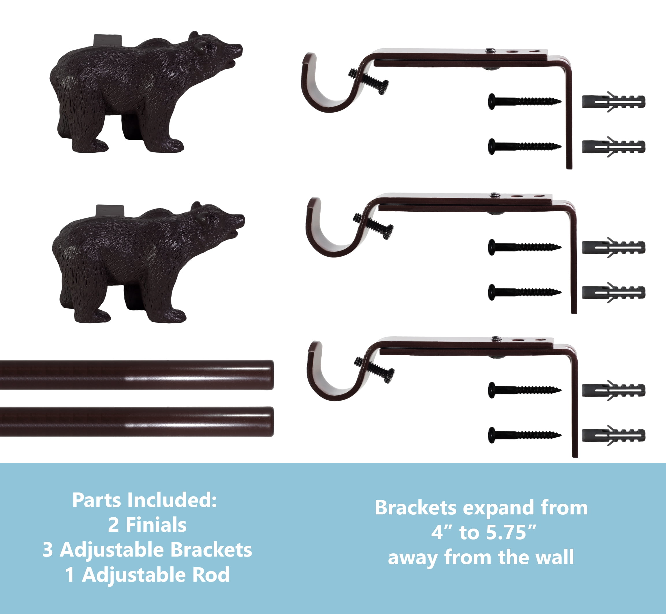 Urbanest Farmhouse Bear 3/4" Adjustable Curtain Rod – Heavy-Duty Telescoping Drapery Rod with Decorative Bear Finials – Extendable Window Rod for Curtains & Drapes, 84"–120″, Oil-rubbed Bronze (ORB)