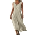 thumbnail image 2 of CHGBMOK Women Dress Button V Neck Sleeveless Long Dress Solid Loose Casual Shift Dress Wedding Guest Party Formal Dress, 2 of 6