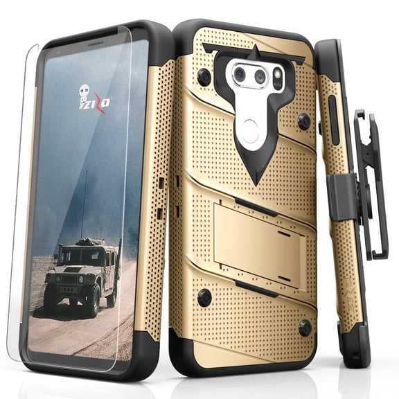 Zizo BOLT Series compatible with LG V30 Case Military Grade Drop Tested with Tempered Glass Screen Protector, Holster LG V35 ThinQ Case