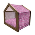 thumbnail image 2 of Feminine Pet House, Cutie Lettering with Crown Pattern and Flower Silhouette Art Illustration, Outdoor & Indoor Portable Dog Kennel with Pillow and Cover, 5 Sizes, Fuchsia, by Ambesonne, 2 of 5
