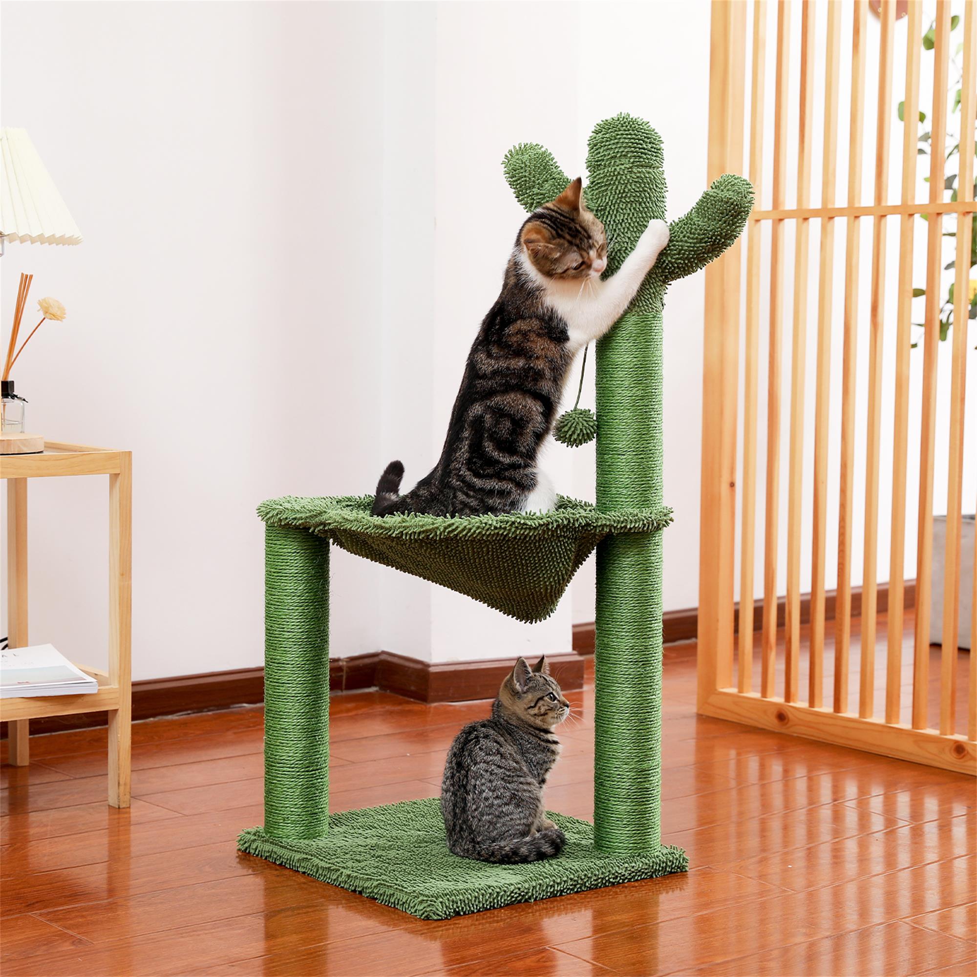 Kadyn 37" Cactus Cat Tree Tower for Indoor Cats Tower Kittens Climbing Stand for Indoor, Full Wrapped Sisal Scratching Post for Cats, Green