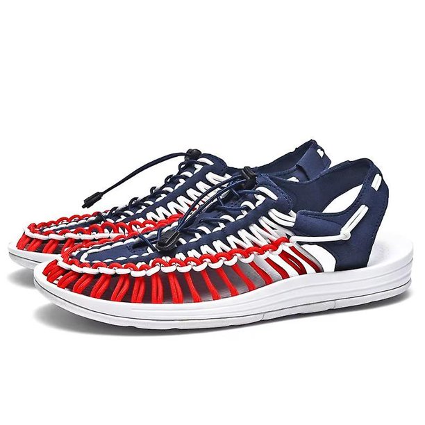 Sandalias unisex Pareja Sandalias de moda Sandalias transpirables huecas tejidas Sandalias de playa para mujer Sandalias para hombre Sandalias planas para exteriores-Rojo Azul-40 Computadora Computadora Computadora portátil