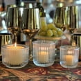 thumbnail image 3 of Modernist Home 3-Piece Chubby Tea Light and Votive Candle Holders, Clear Ribbed Glass, Set of 3, 3 of 6