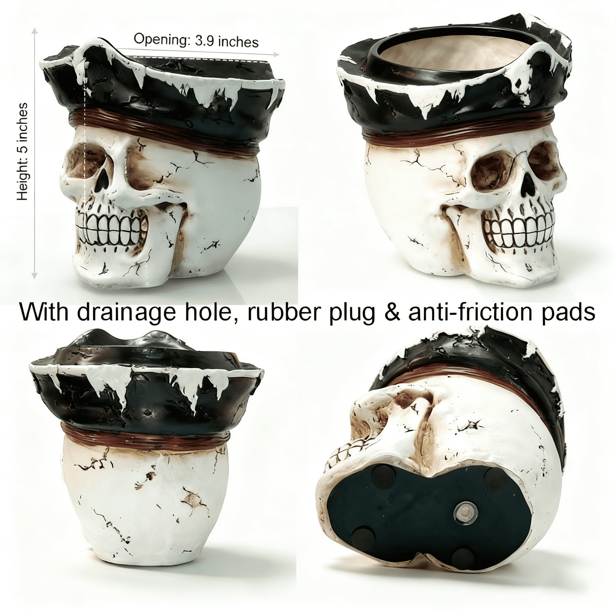 Pirate Skull Planter Flowerpot with Drainage Hole for Gothic Home Decor