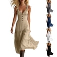 thumbnail image 6 of Dvprdro Solid Color Deep V Neck Sleeveless Maxi Dress for Women Smocked Waist Ruffle Hem Loose Fit Summer Vacation, 6 of 6