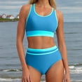 thumbnail image 6 of Dxzfnsa Womens Split Swimsuits Women's Trendy Two Piece Solid Color Bathing Suits Lightweight Round Neck Tanks High Waisted Shorts, 6 of 9