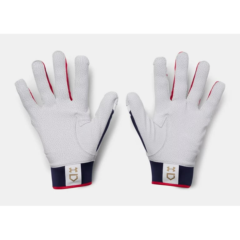 Under Armour Men s UA Yard 9 Stars Stripes Baseball Batting Gloves 1378758 100 White Red Metallic Gold