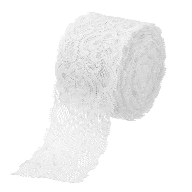 Unique Bargains Lace Trim 10 Yards 2 Inch Flower Elastic Lace Ribbons for Package Decoration Wedding Headbands White