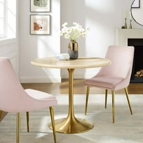 Modway Lippa 36” Round Artificial Travertine  Dining Table in Gold Travertine