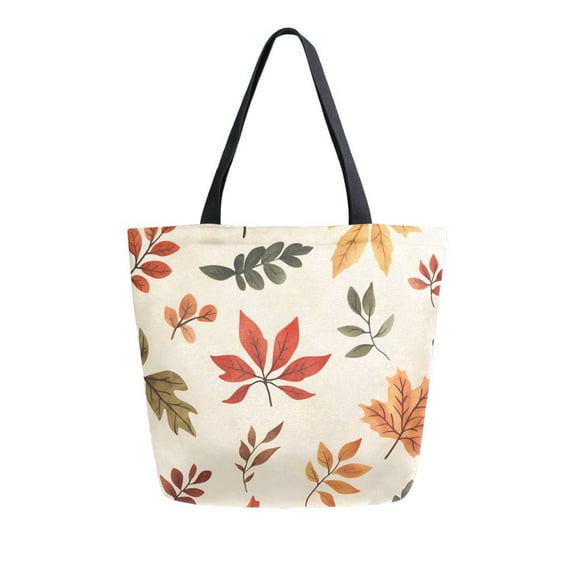 FORMRS Womens Canvas Tote Bag with Zipper Inner Pocket Shoulder Handbag, Yellow Autumn Leaves