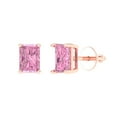 thumbnail image 2 of 1.0 Ct Emerald Cut Studs Pink Crystal 18K Rose Solid Gold Everyday Dainty Earrings Screw Back, 2 of 7