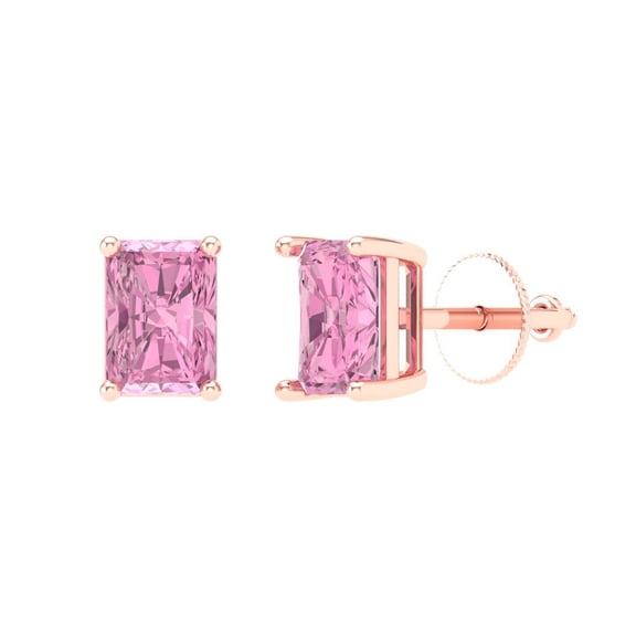 Clara Pucci 1Ct Pink Emerald Cut VVS1 Screw Back Stud 18k Solid hypoallergenic Gold Designer Earrings For April