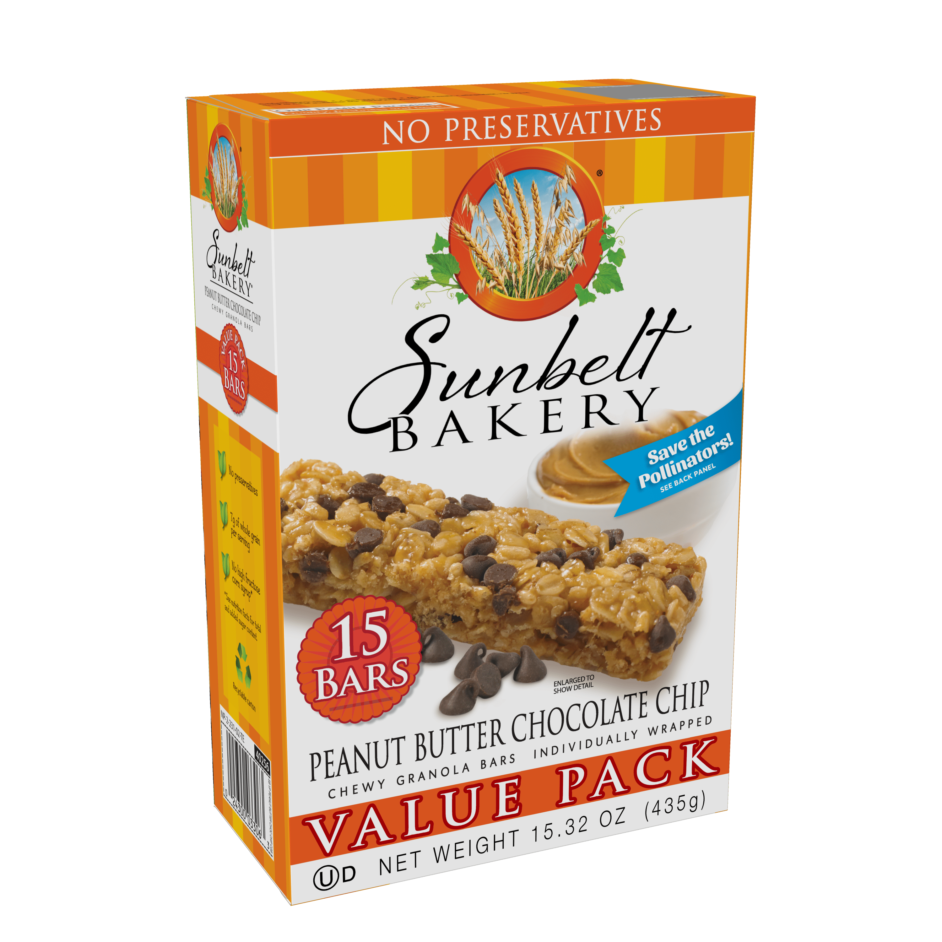 Sunbelt Bakery Peanut Butter Chocolate Chip Chewy Granola Bars Value Pack, 4 Boxes, 60 Bars