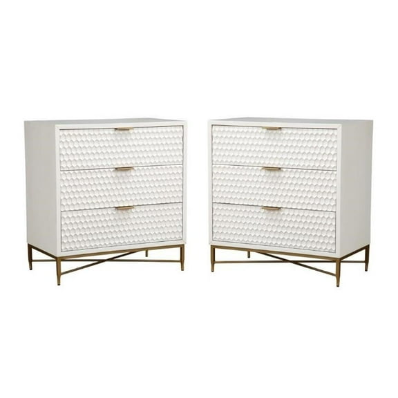 Home Square Small Wood 3 Drawer Accent Chest Set in White (Set of 2)