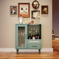 thumbnail image 4 of Modern Green Wine Bar Cabinet with Glass Rack, Tempered Glass Door, Drawers – Multi-Functional Buffet Sideboard for Home, Kitchen, Dining, Living Room – Color: Green, 4 of 7