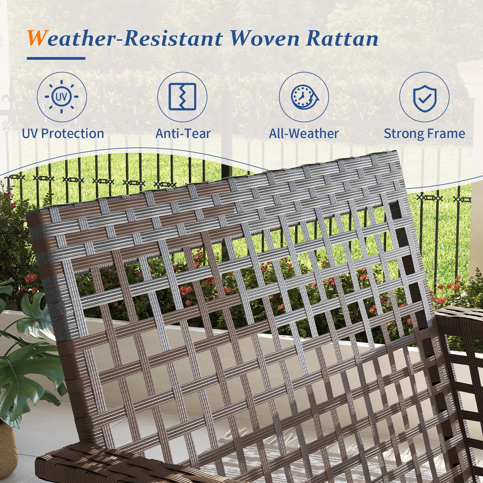 ELPOSUN 4 Pieces Patio Furniture Set, All-Weather Wicker Outdoor Furniture Set for Porch, Patio Conversation Set for Backyard, Balcony, Brown/Gray