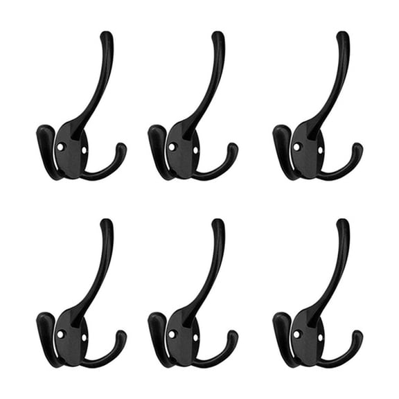 6pcs Big Heavy Duty Three Prongs Coat Hooks Wall Mounted with 12 Screws Retro Double Utility Rustic Hooks for Thick Coat