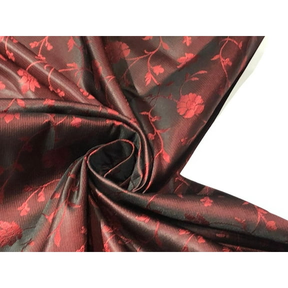 brocade fabric~satin black / wine blended jacquard color 44" wide BRO102[1]
