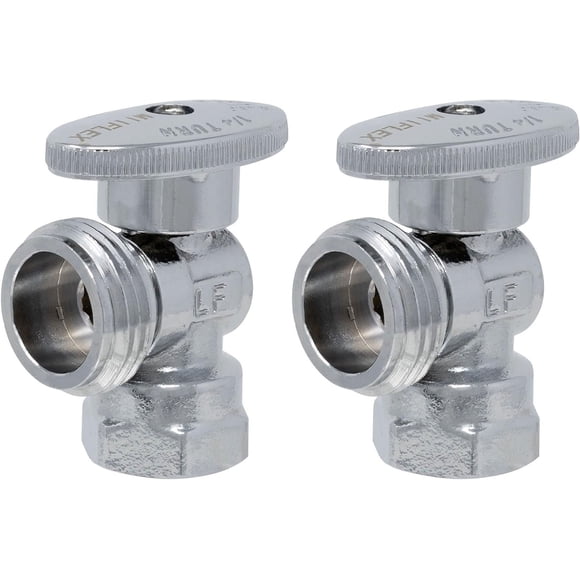 PinesC 1/4 Turn Washing Machine Angle Stop, 1/2" FIP x 3/4" MHTHeavy Duty Chrome Plated Brass Quarter Shut Off Valve for Residential/Commercial [2 Pack] 1/2\
