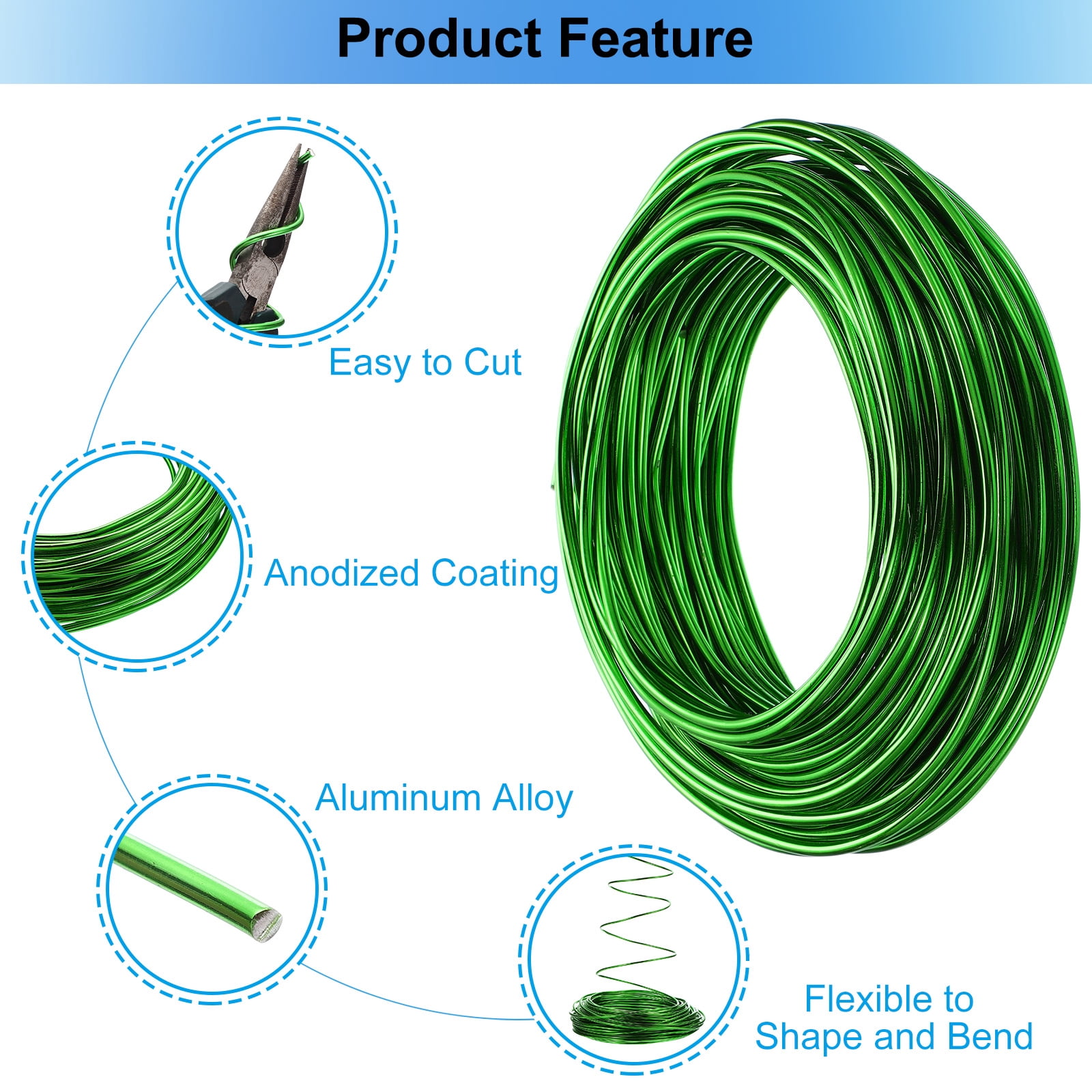 Uxcell 4mm Bonsai Training Wire, 1 Roll Floral Wire Stems 95.1 Feet Green
