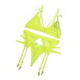 thumbnail image 4 of Conjunto de ropa interior de encaje de 3 piezas para mujer, sujetador sexy, bragas, liguero, verde fluorescente, S kenally XX000052-07, 4 of 7