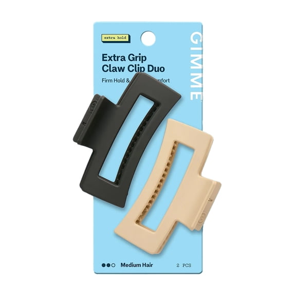 Gimme Beauty Rectangle Extra Grip Claw Clip - Double Teeth Accessory Set - Perfect for Medium Hair - Lasting Hold for Everyday Wear - Trendy, Non-Slip Cilp Duo for Women - Black & Tan, 2 Pack
