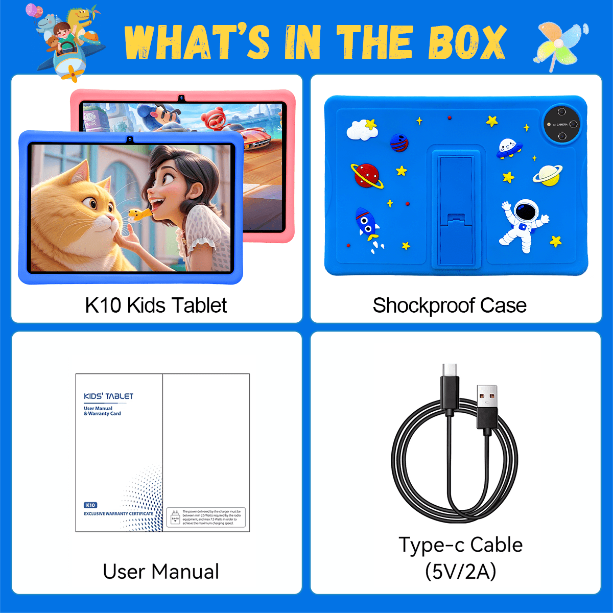 Kids Tablet, 10 inch Android 15 Tablet for Kids, 16GB+128GB Quad-Core Toddler Tablets with Shockproof Case, BT5.0, WiFi 5, Parental Control, Games, Dual Camera