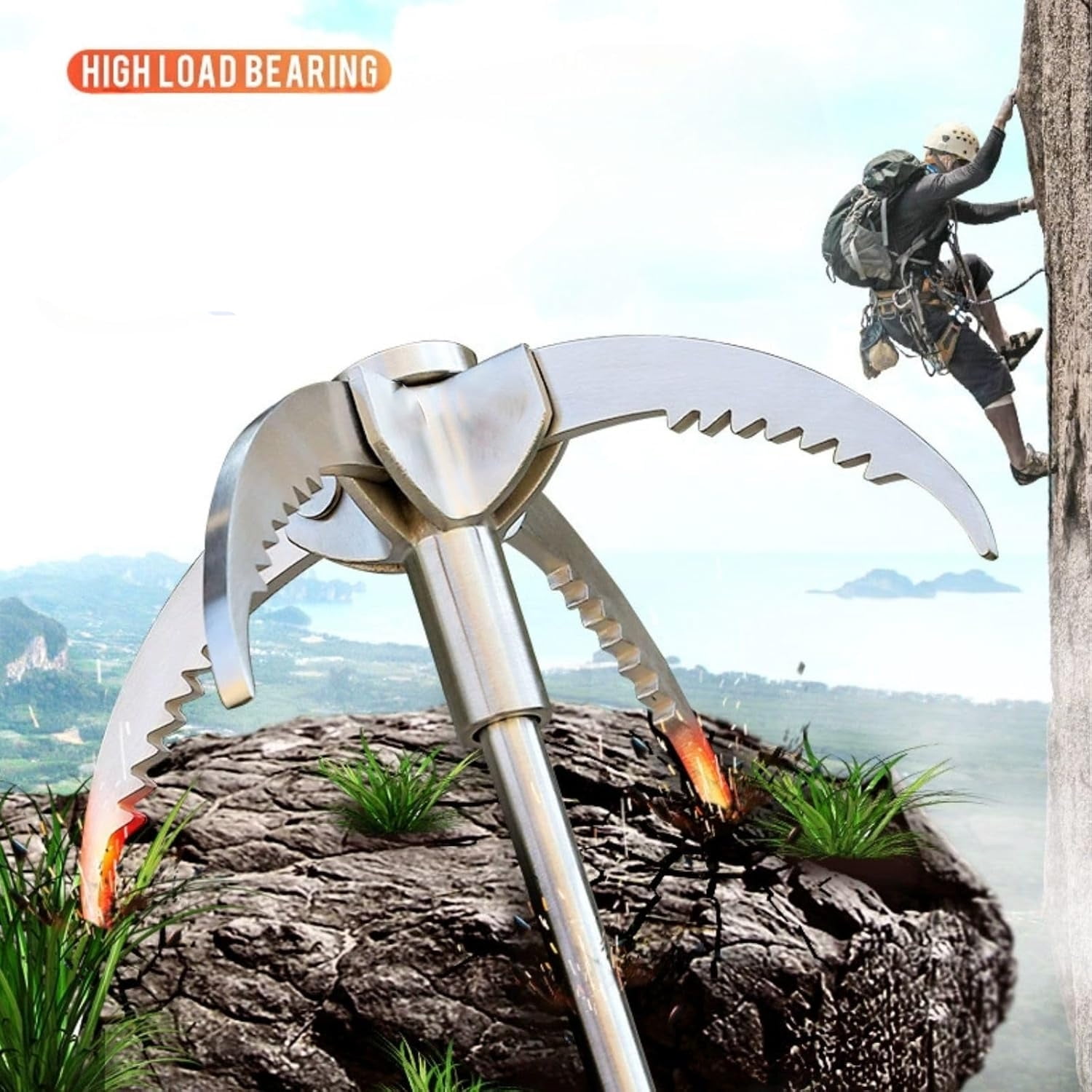 FASTBIRD Grappling Hook, Stainless Steel Folding Grappling Hook Rock Climbing Claw Survival Tool Equipment