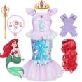 thumbnail image 2 of Vestido de princesa Ariel de La Sirenita de Disney para niñas, disfraz de lentejuelas, disfraz para niños, disfraz para Halloween, carnaval, fiesta de cumpleaños, ropa de 2 a 10 años, 2 of 5