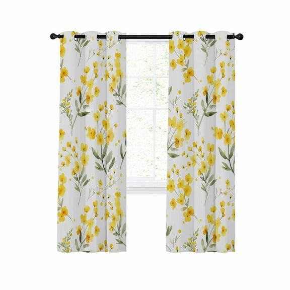 Yellow Flowers Spring Blackout Curtains 45 Inches Long for Bedroom, Elegant Farmhouse Botanical Thermal Insulated Room Darkening Black Out Window Curtain Panels Grommet Drapes for Living Room