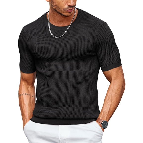 COOFANDY Dress T Shirts for Men Short Sleeve Knit Shirts Crewneck T Shirt Casual Stylish