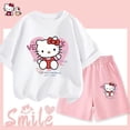 thumbnail image 2 of 2Pcs Hello Kitty Children T-Shirt Set New Anime Sanrios Kawaii Cartoon Fashion White Short Sleeve Shorts Summer Beach Sportswear, 2 of 2