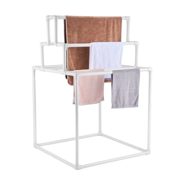 Freestanding PVC Towel Rack with 8 Bars for Poolside and Bathroom-Outdoor Indoor Towel Holder and Quilt Drying Organizer in White