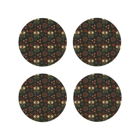 

Junzan Boho Owl Print Coasters for Drinks - Leather Coasters Set of 4 for Coffee Table for Housewarming/Kitchen/Bar/Decor-Round Shape