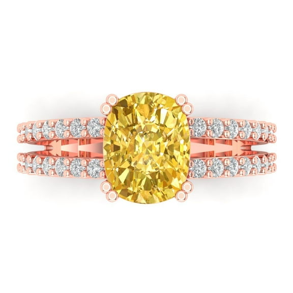 Solitaire with Accents Engagement Ring for Women - 3.48ct Simulated Yellow Diamond in 14K Rose Gold Promise Ring